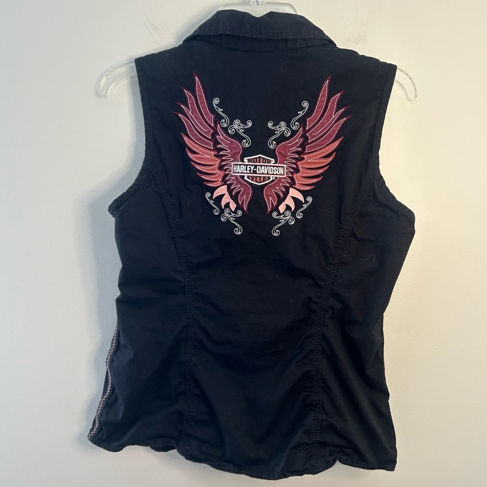 Harley Davidson Zip Up Sleeveless Top Vest Medium Black